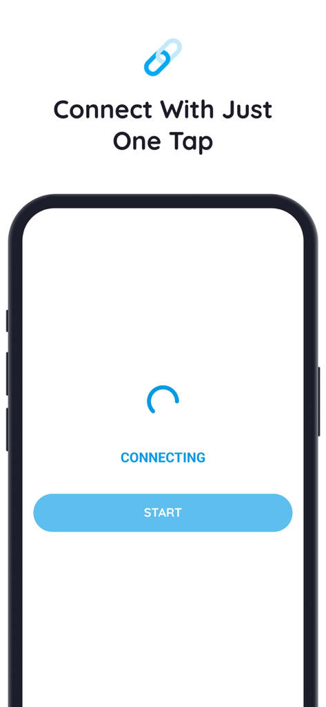 DNS & IP Changer - Secure VPN - DNSおよびIPチェンジャーアプリのスクリーンショット。ワンタップで接続できるシンプルなインターフェースが表示されています。