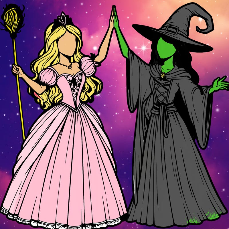 detailed realistic split of a princess and a witch