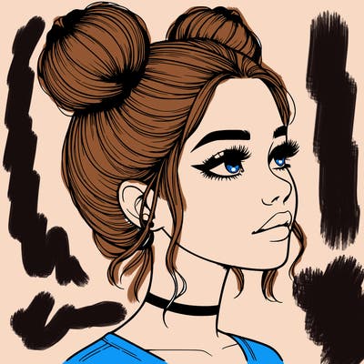 realistic girl with buns on the top of her head