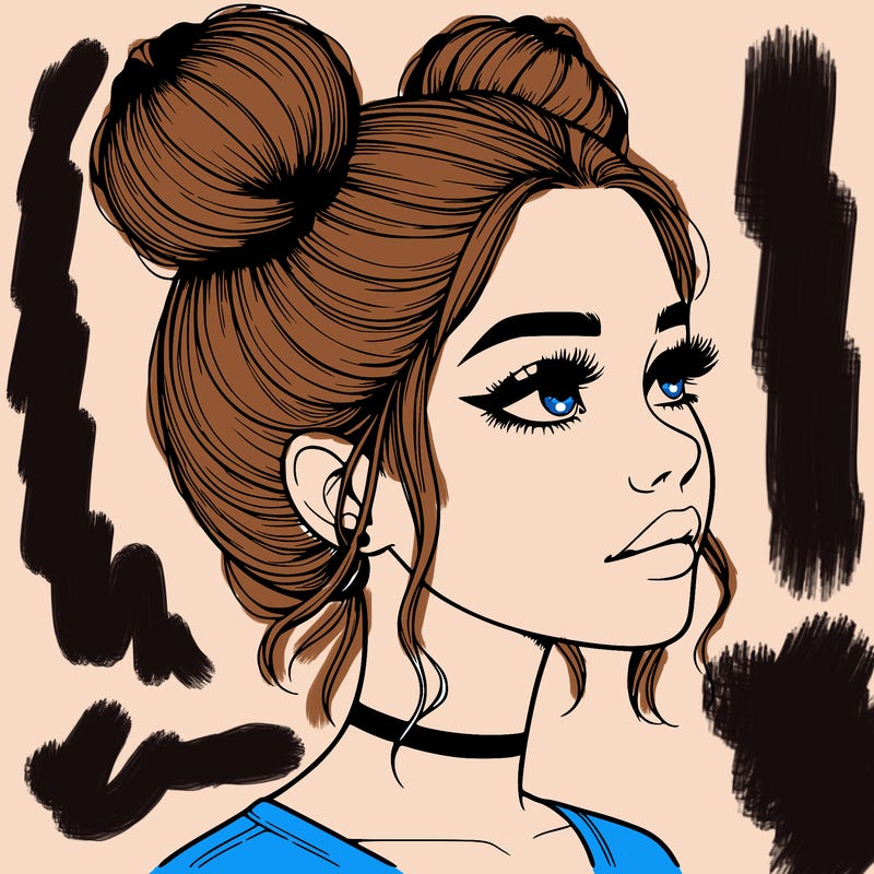 realistic girl with buns on the top of her head
