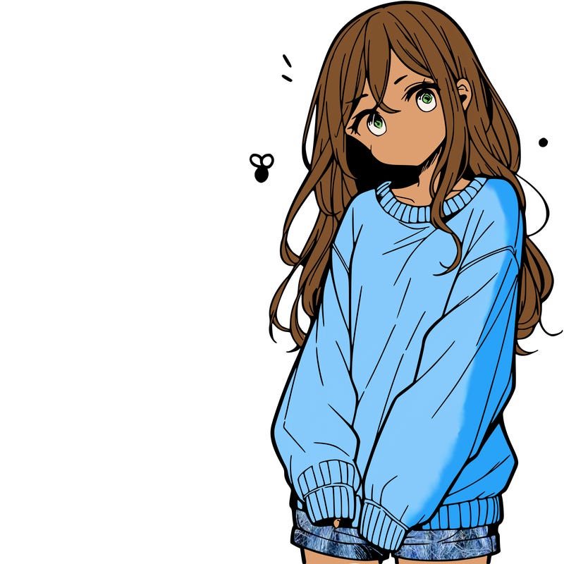 manga teen girl  in a sweater and baggy pants
