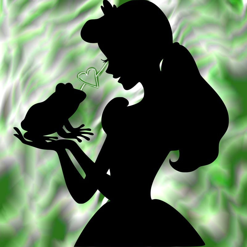 a shadow of a princess holding a frog realistic