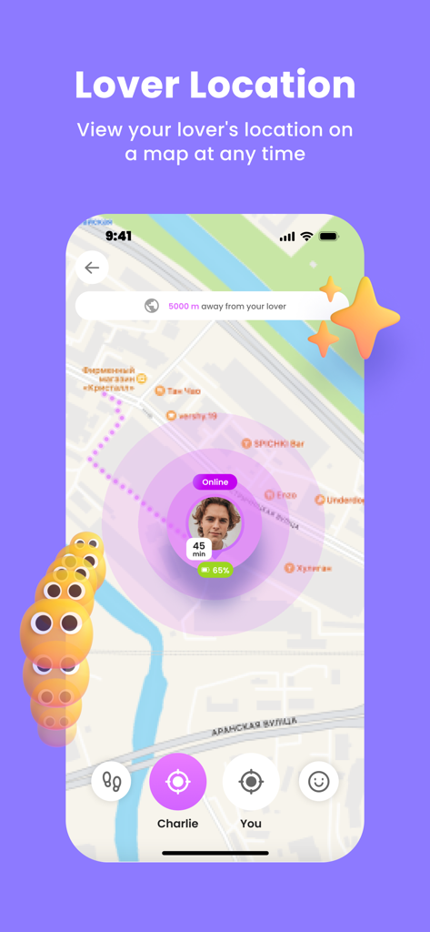 LiveStatus - App for couples - Real-time lover location tracking on a map within the LiveStatus app