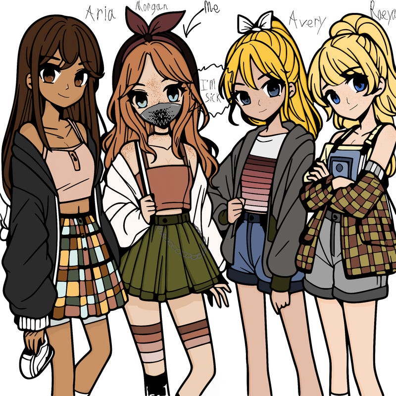 teen manga girls group of 4