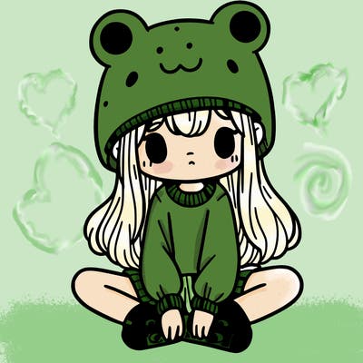 a girl wearing a frog hat and some frog socks