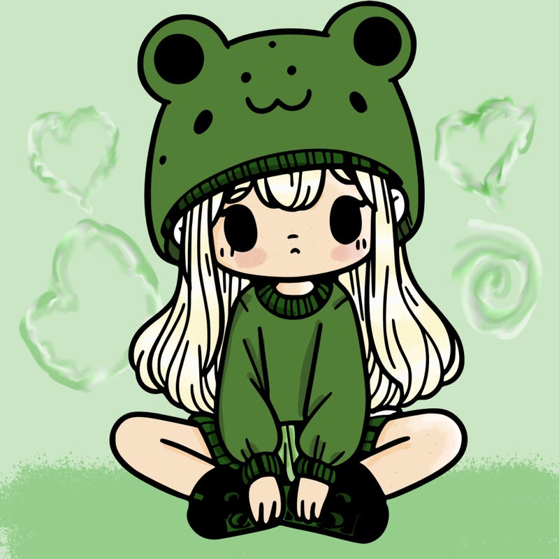 a girl wearing a frog hat and some frog socks