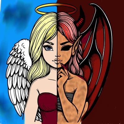 realistic angel half demon