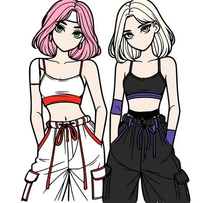 two girls with crop top with baggy pants