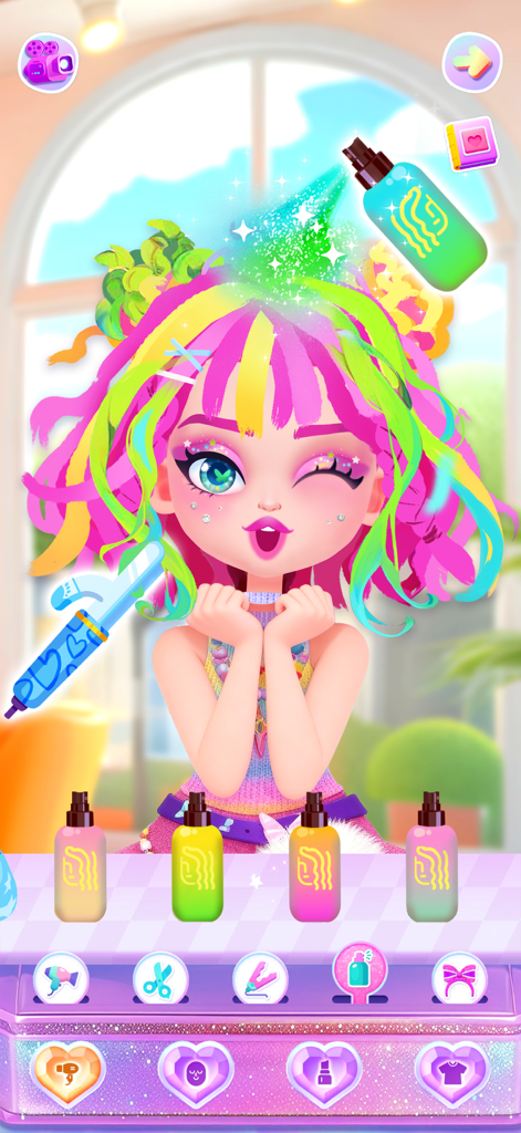 Colorful character receiving a DIY hair makeover in a beauty salon game