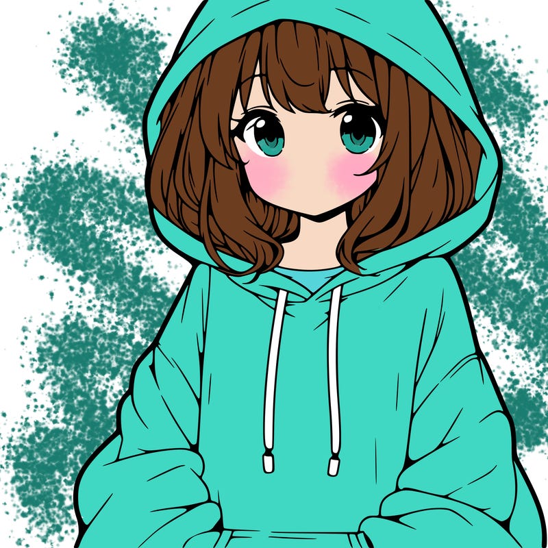 anime girl wearing an oversized hoodie