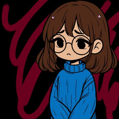sad girl with glasses in a sweater