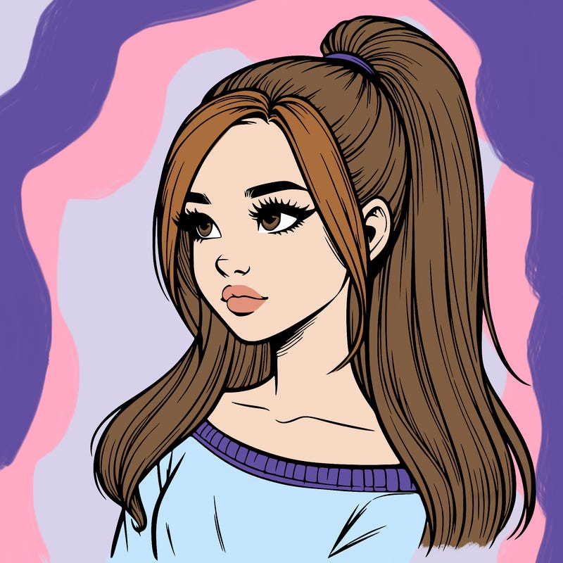 realistic girl with a high ponytail