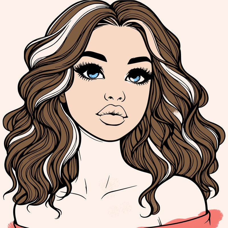 realistic girl with wavy hair and lips