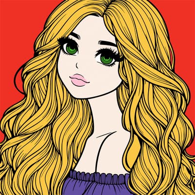 realistic girl with long wavy hair