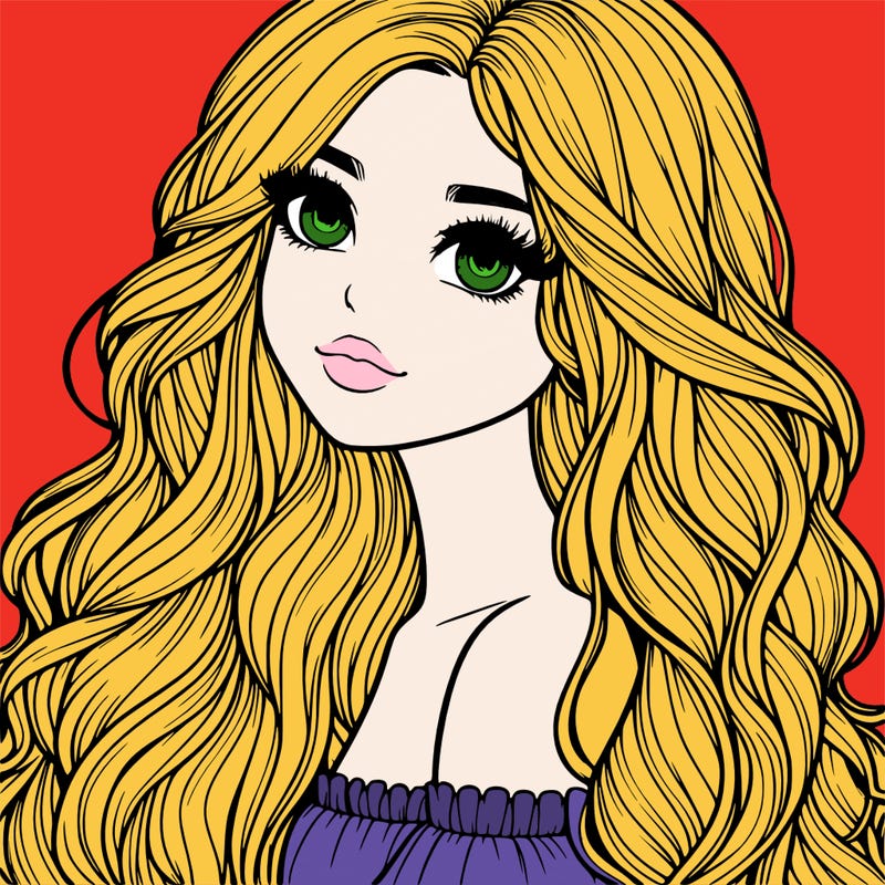 realistic girl with long wavy hair