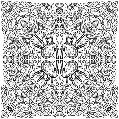 Unleash your creativity with this delightful Kawaii Bagpipes Mandala coloring page, blending adorable artistry with traditional Scottish motifs. Experience the joy of coloring an intricate design that's both charming and engaging.