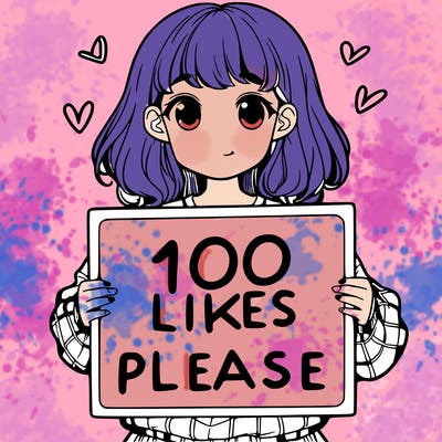 a girl holding a sign saying 100 likes please