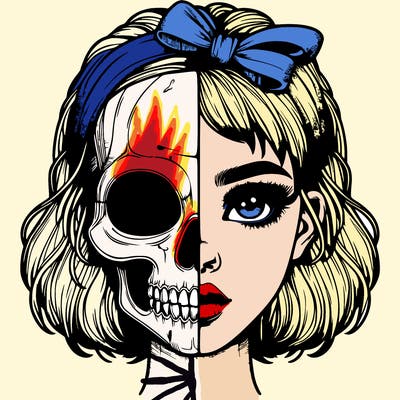 realistic girl with half skull mask