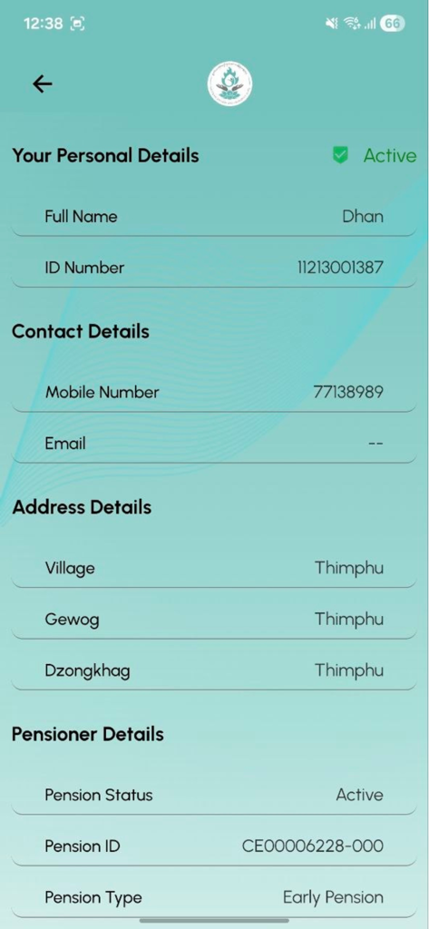 Nga Yoe - Profile page in the Nga Yoe app showing personal and pension information for a user