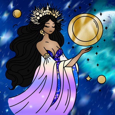 ethereal goddess holding floating ball