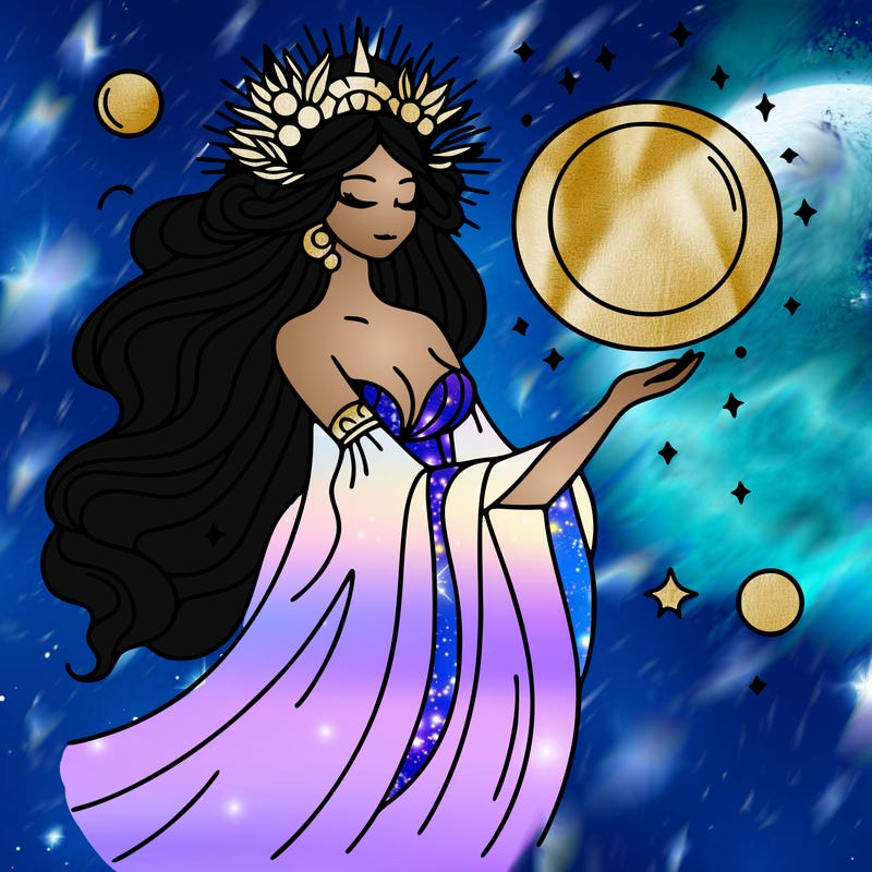 ethereal goddess holding floating ball