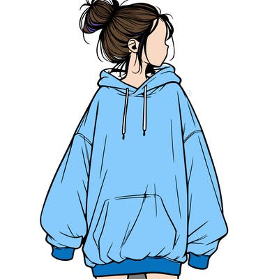realistic girl with a oversized sweatshirt on and a bun