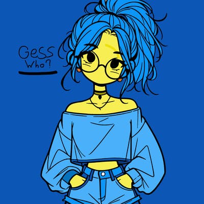 girl with a messy ponytail glasses a baggy crop top and jean shorts