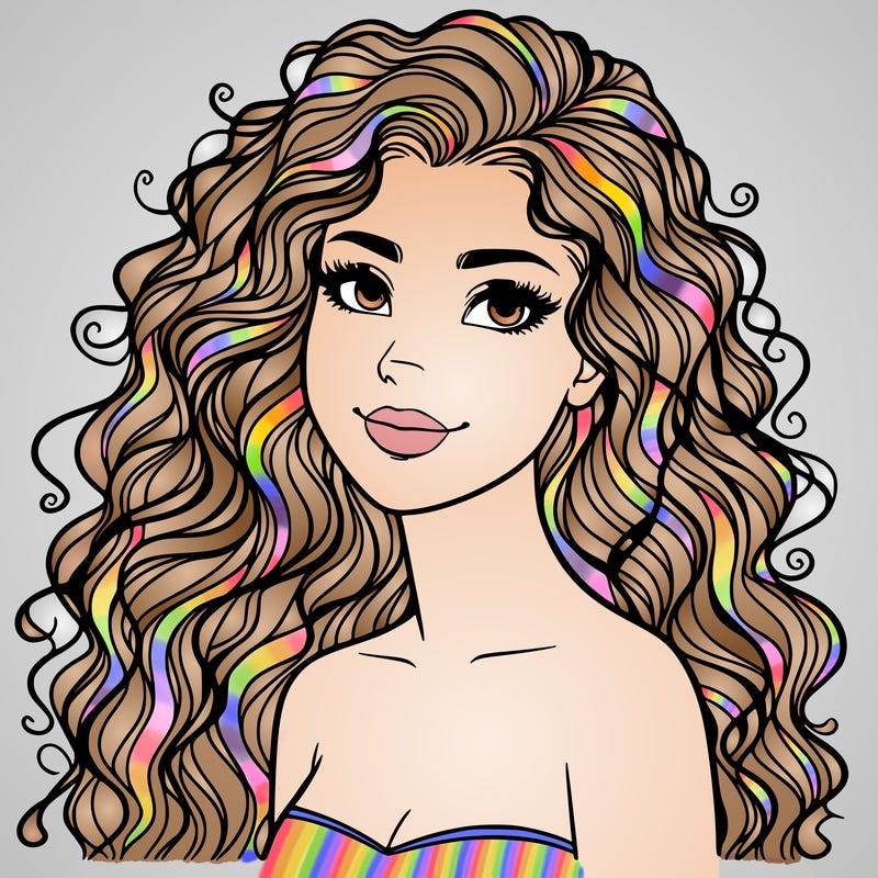 woman with curly  long hair realistic