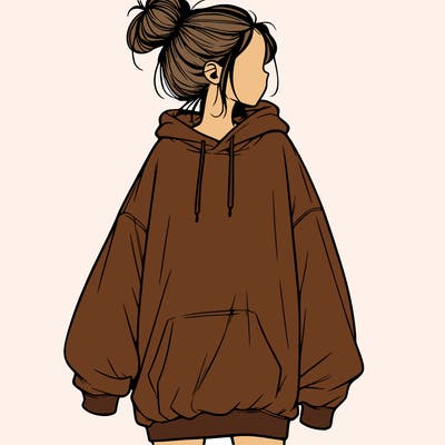 realistic girl with a oversized sweatshirt on and a bun
