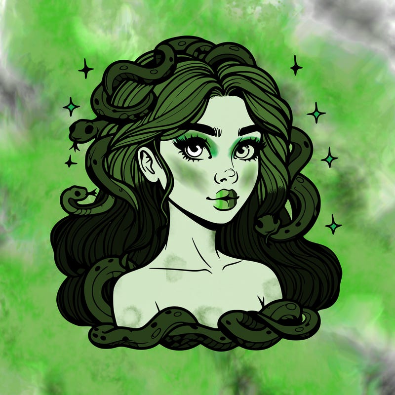 realistic girl with snakes as hair