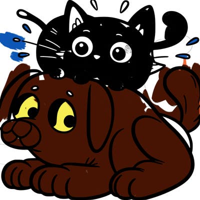 cat in a dog cat not scared