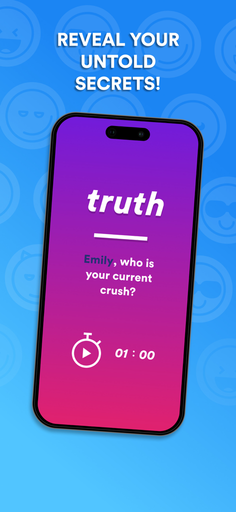 Truth or Dare ⋆ Dirty Game - A truth question on the Truth or Dare game app asking a player about their crush with a one minute timer