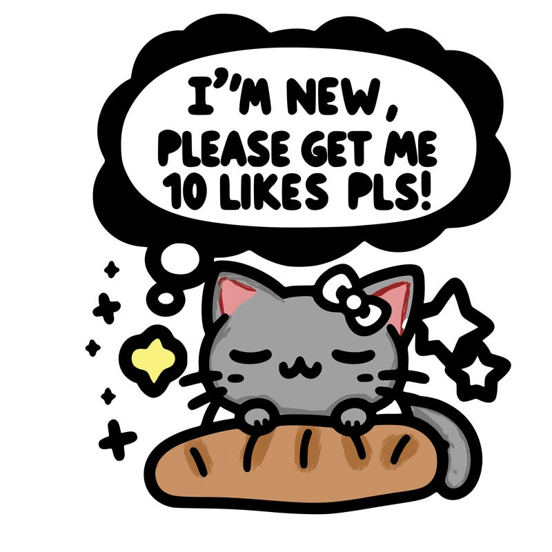 kitty taking a nap dream talking and saying "i'm new, please get me at least 10 likes pls!!"