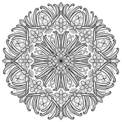 Unwind with this exquisitely detailed Vanilla Bean Mandala coloring page, featuring intricate patterns of aromatic pods and delicate blossoms. Perfect for adults seeking a calming and creatively stimulating artistic escape.