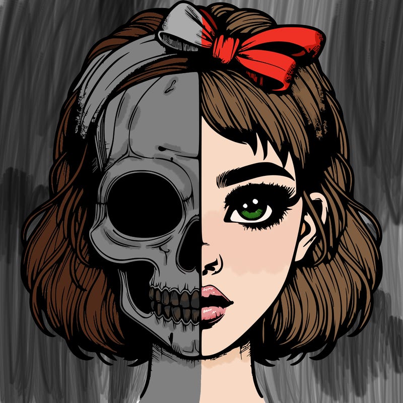 realistic girl with half skull mask