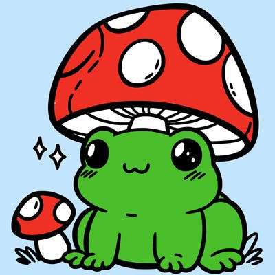 a cute frog with a mushroom hat