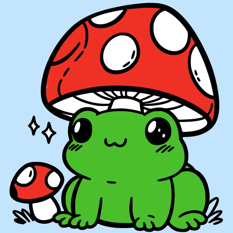 a cute frog with a mushroom hat