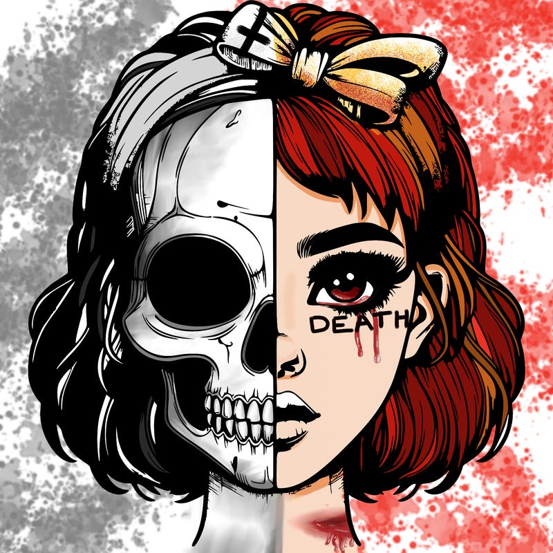 realistic girl with half skull mask