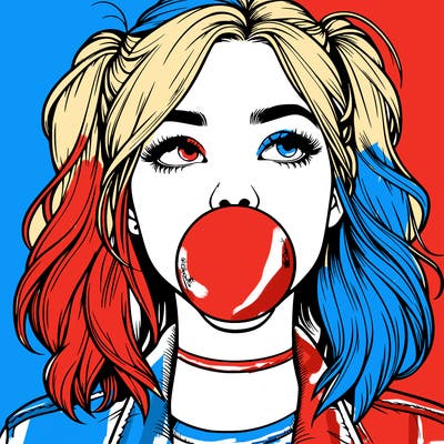 realististic girl blowing bubble -gum