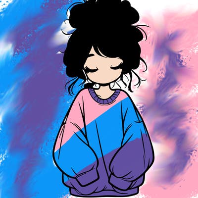 girl with baggy sweatshirt and messy bun