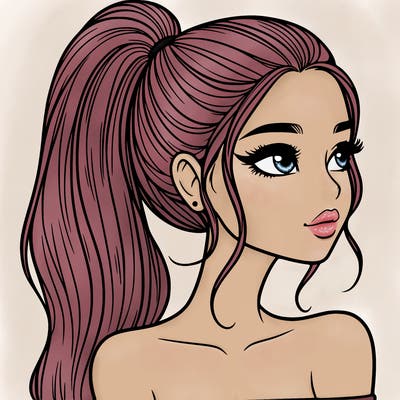 a beautiful and realistic girl with a high pony tail