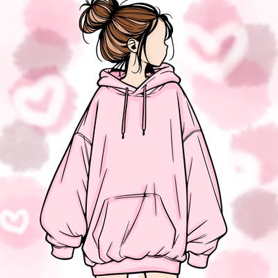 realistic girl with a oversized sweatshirt on and a bun