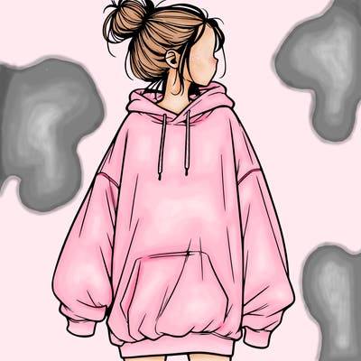 realistic girl with a oversized sweatshirt on and a bun
