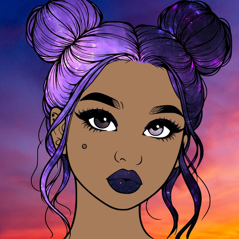 realistic girl with two buns on her hair and lips