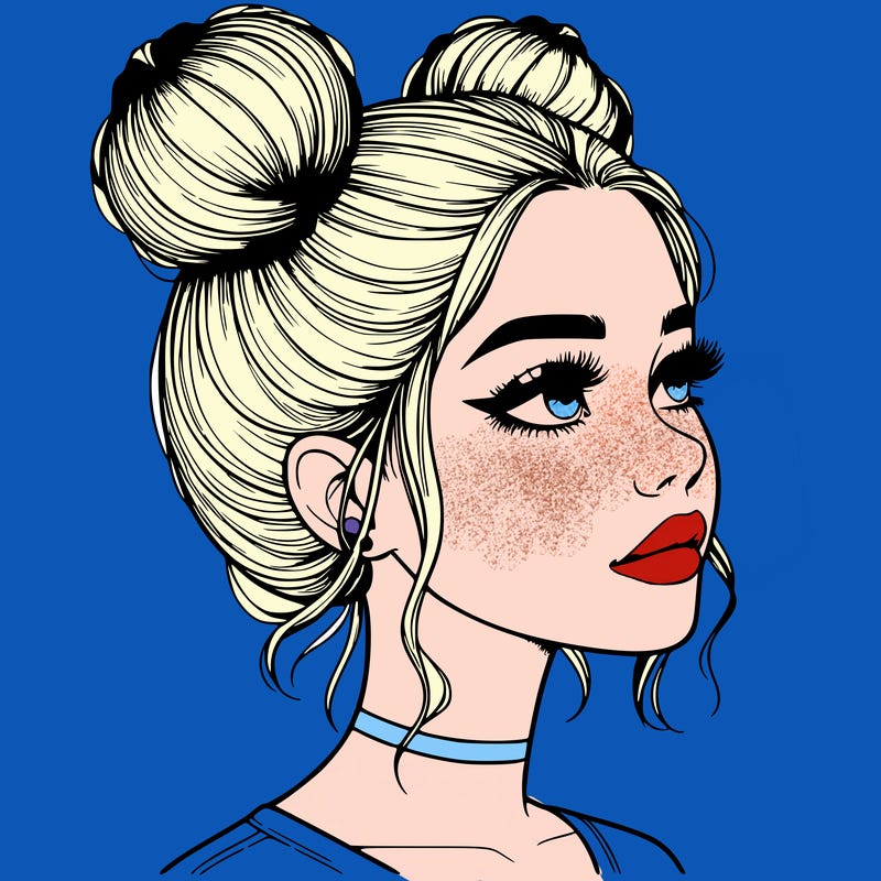 realistic girl with buns on the top of her head