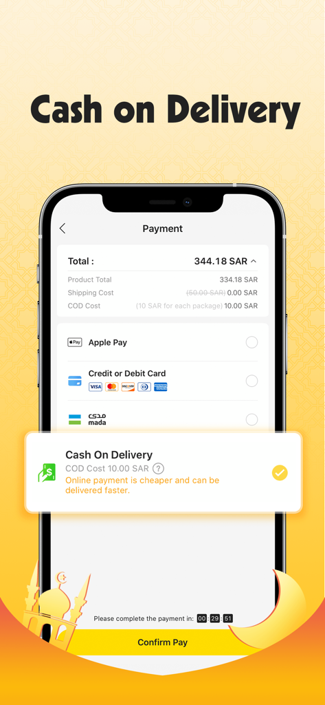 Fordeal - فورديل سوق الانترنت - Fordeal mobile app payment screen highlighting the cash on delivery checkout option.