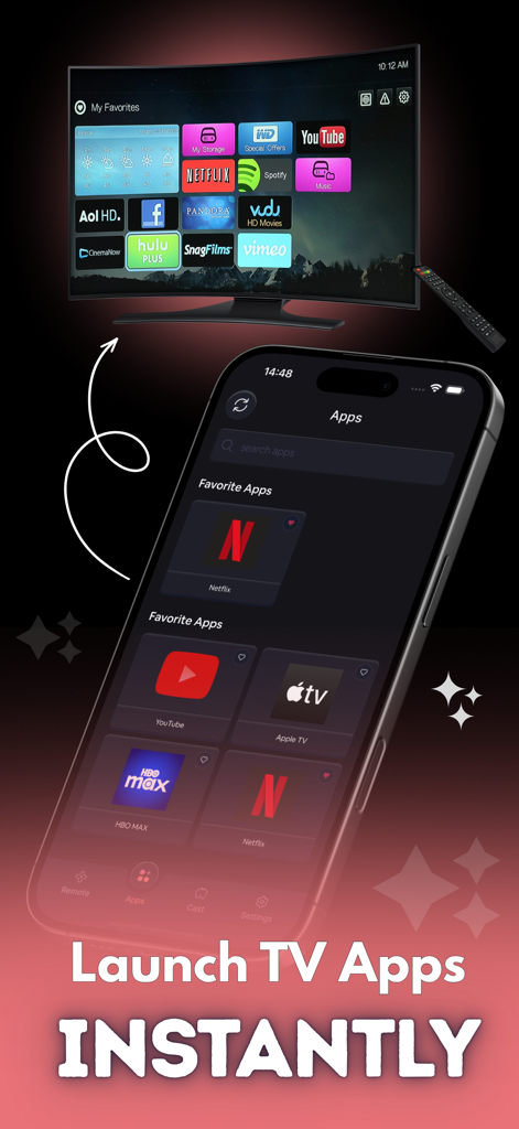 Smart TV Remote: Universal - Interfaz de la app de iPhone para lanzar aplicaciones de streaming en un smart TV al instante