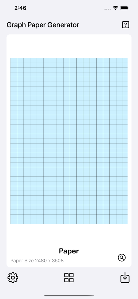 Graph Paper Gen - Preview of a blue grid on a white paper background in the Graph Paper Gen mobile app