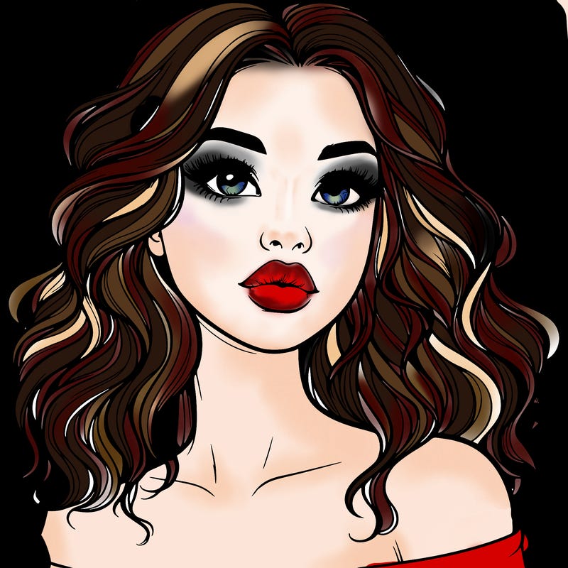 realistic girl with wavy hair and lips