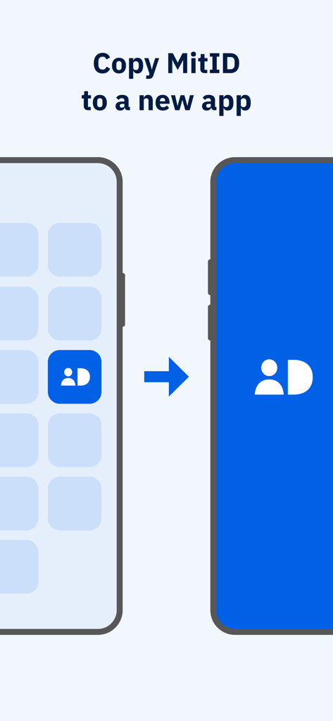 MitID - Grafische Darstellung, die den Prozess des Kopierens der MitID-App von einem alten Smartphone auf ein neues zeigt
